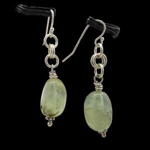 Green Prehnite Dangle Earrings 925 Sterling Silver Handmade
